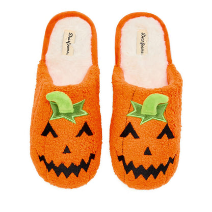 Dearfoams Unisex-Adult Spooky Fuzzy Halloween Pumpkin Jack O Lantern Slipper, Jack O Lantern, 7-8 Women/5-6 Men