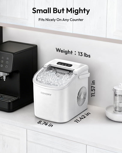 EUHOMY Countertop Ice Maker Machine with Handle, 26lbs Per Day, 9 Ice Cubes Ready in 6 Mins, Auto-Cleaning Portable Ice Maker with Basket and Scoop, for Home/Kitchen/Camping/RV (White) 🍁 All In One Marketplace Canada