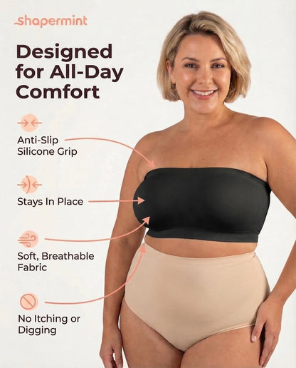 SHAPERMINT Convertible Strapless Bras for Women - Compression Wireless Bandeau Bra Top Black 🍁 All In One Marketplace Canada