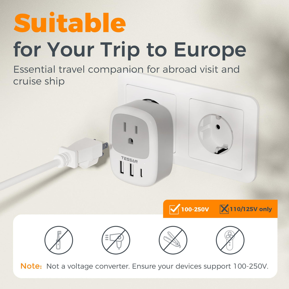 TESSAN Canada to European Travel Adapter 2 Pack, Plug Adaptor 🍁 All In One Marketplace Canada