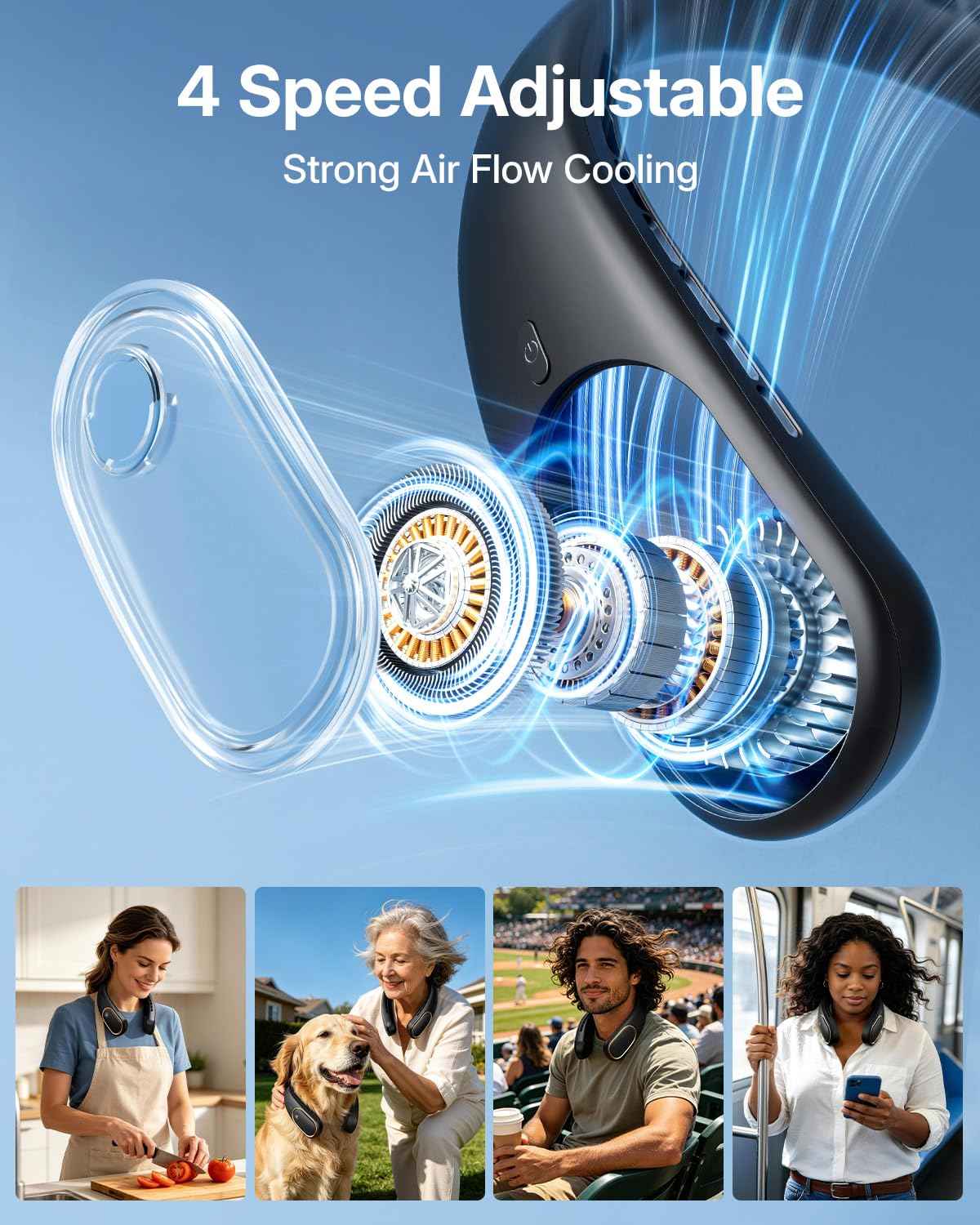 Portable Neck Fan - Hands Free Personal Fan, Rechargeable Bladeless Fan with 5000mAh-Battery, Digital Display, 4 Speeds, Birthday Gifts for Men, Women, Mom, and Dad - Black 🍁 All In One Marketplace Canada