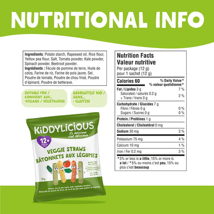 Kiddylicious Veggie Straws | 12+ Months | 9 Portions | 108g 🍁 All In One Marketplace Canada