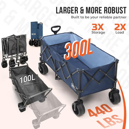 Overmont 300L Foldable Collapsible Wagon - Heavy Duty Utility Beach Wagon Cart with Rotatable Wide Wheels Inside Pockets for Camping Garden Shopping Sports - 440lbs Load 🍁 All In One Marketplace Canada
