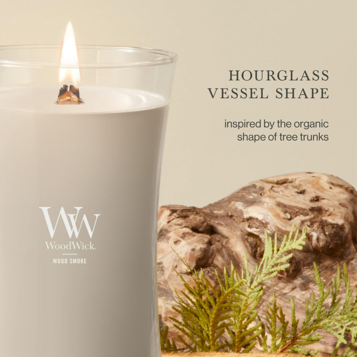 WoodWick Hourglass Scented Candle, Wood Smoke, 21.5 oz., Large, Up to 130 Hours of Burn Time, Fall Candle with Crackling Wick, Soy Wax Blend, Halloween Candle
