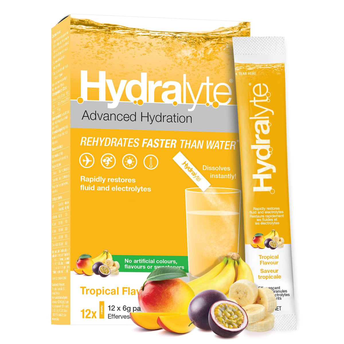 HydraLyte Electrolyte Powder, Manufactured in Canada - Tropical Flavour - Low Sugar Hydration Packets for All Ages - Made with All Natural Ingredients, 12 Servings 🍁 All In One Marketplace Canada