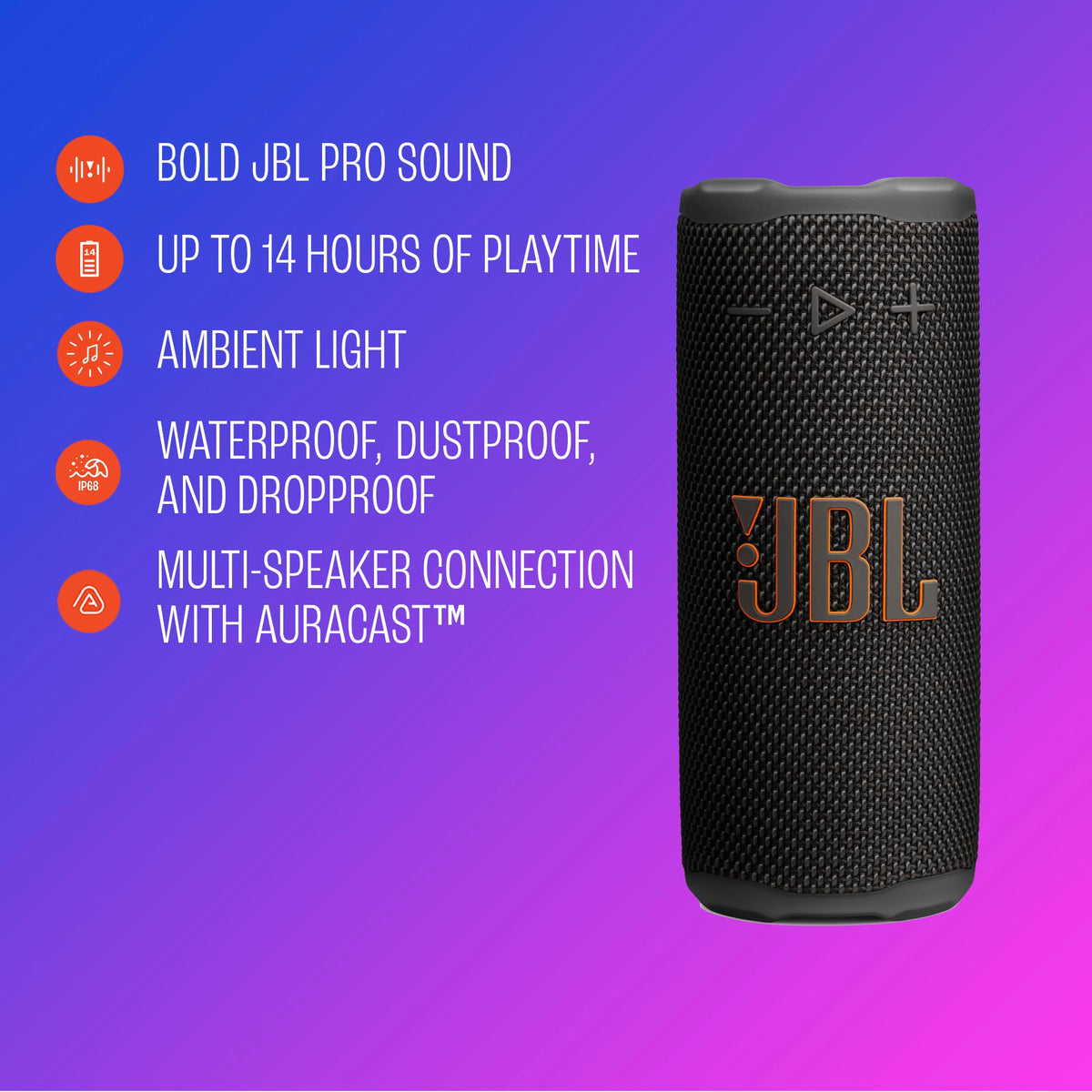 JBL Grip - Compact Bluetooth Speaker with Bold JBL Pro Sound and Ambient Light, up to 14 Hours of Playtime, Water, Dust and Drop-Proof (IP68), & Multi-Speaker Connection with Auracast (Black) 🍁 All In One Marketplace Canada