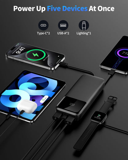 Power Bank Portable Charger 40000mAh, 22.5W Fast Charging, Built-in 2 Output Cable, Charge 5 Devices Simultaneously LCD Display for iPhone and Android Phones and Most Electronic Devices 🍁 All In One Marketplace Canada