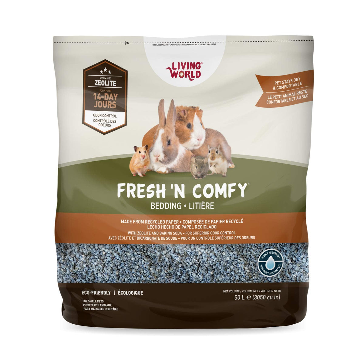 Living World Fresh 'N Comfy Bedding for Small Pets, 50L, Blue, Made from Recycled Newspaper, 99% Dust-Free 🍁 All In One Marketplace Canada
