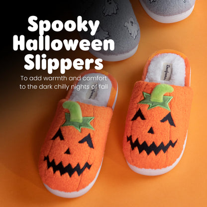 Dearfoams Unisex-Adult Spooky Fuzzy Halloween Pumpkin Jack O Lantern Slipper, Jack O Lantern, 5-6 Women/3-4 Men