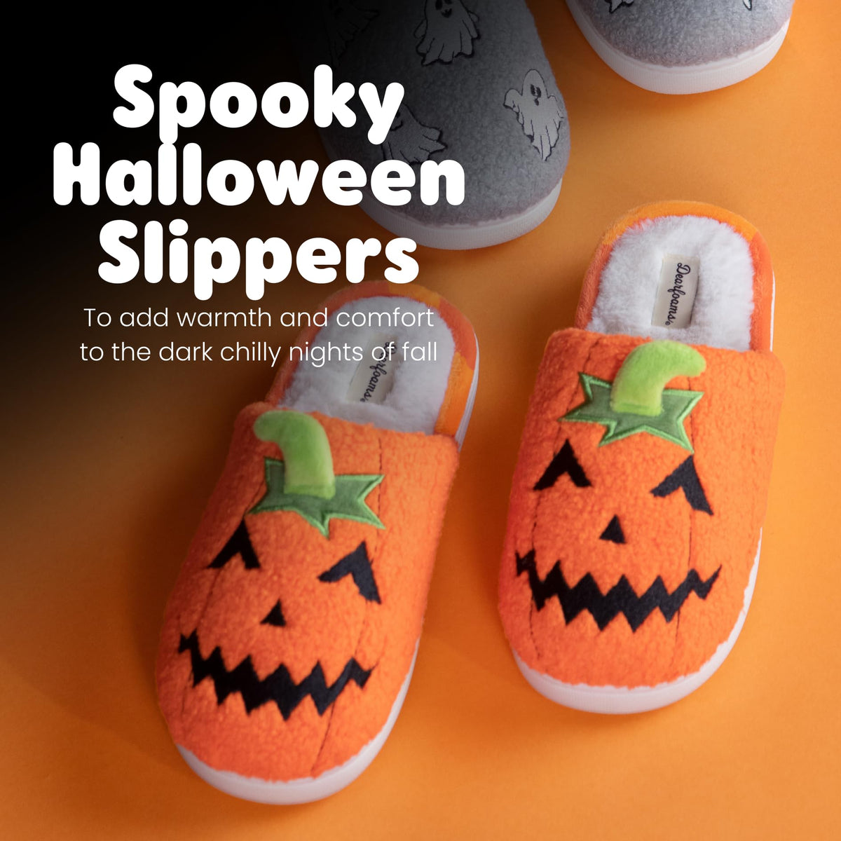 Dearfoams Unisex-Adult Spooky Fuzzy Halloween Pumpkin Jack O Lantern Slipper, Jack O Lantern, 15-16 Women/13-14 Men