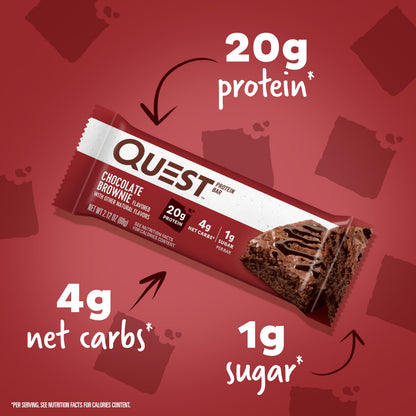 Quest Nutrition Chocolate Brownie Flavour Protein Bar, High Protein, High Fibre, Low Sugar, Keto Friendly, 20g Protein, 1g Sugar, 12ct 🍁 All In One Marketplace Canada