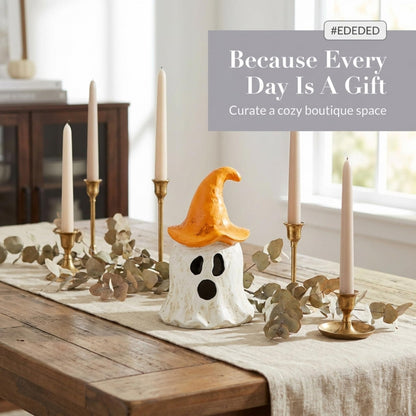 Mud Pie Halloween Lantern, Orange Ghost Witch Lantern, 3.75 x 6.75 Inch