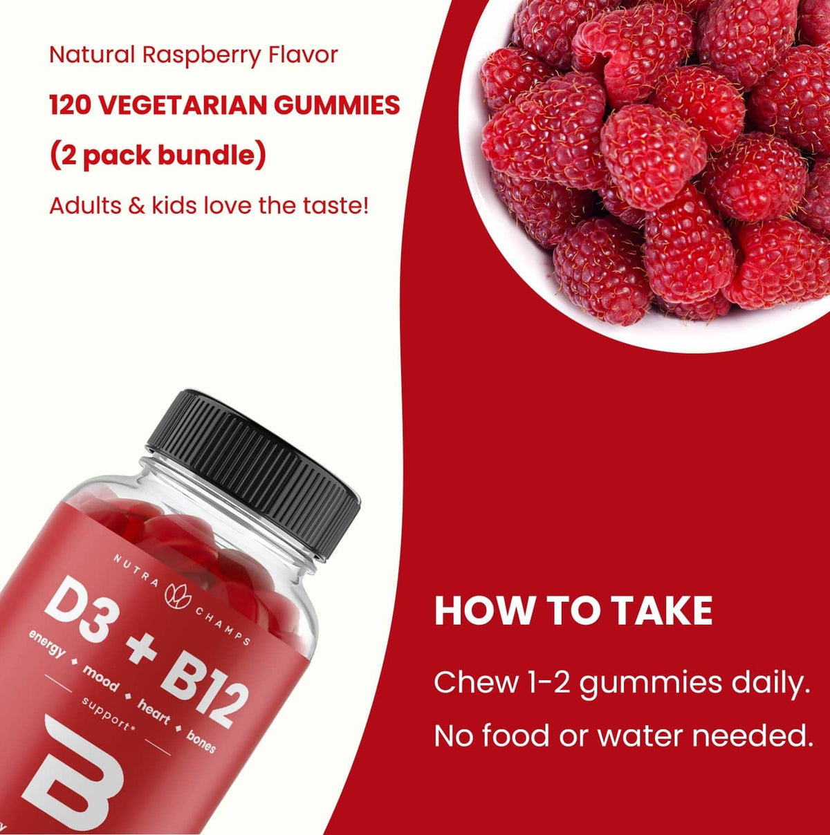 Vitamin D3 1000 IU + B12 1000mcg Per Serving | Chewable Vitamins B & D Gummies for Adults, Kids, Women & Men | Enhanced With Folate for Energy & Immunity | 120 Gummies 🍁 All In One Marketplace Canada
