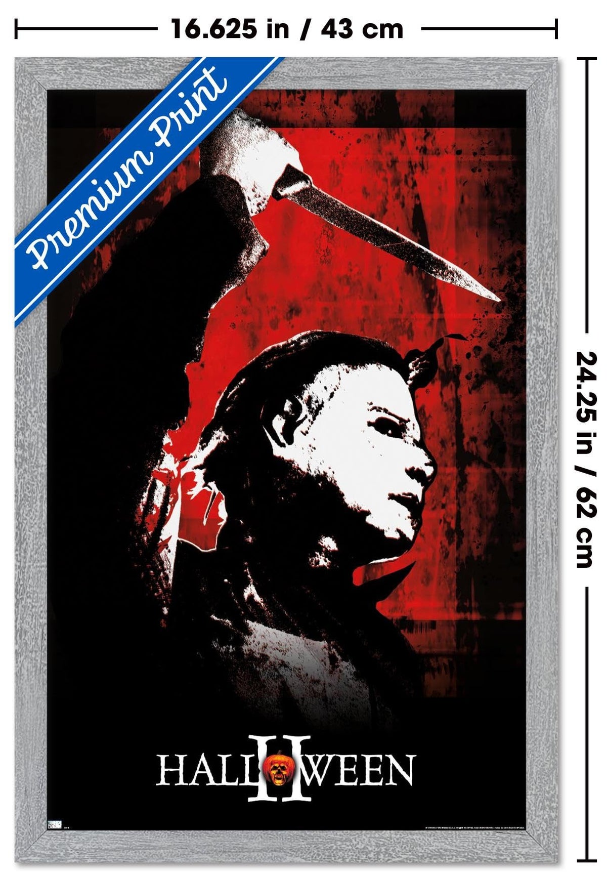 Halloween II - Red Wall Poster, 22.4L" x 14.7W", Gray Framed Version