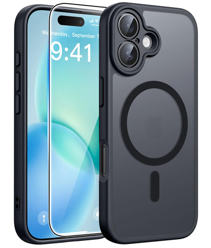FNTCASE for iPhone 16 Phone Case: Magnetic Translucent Matte [Full Covered Camera Protection] [Screen Protector] Military Grade Shockproof Slim Cover Drop Proof Protective Cases - Black 🍁 All In One Marketplace Canada