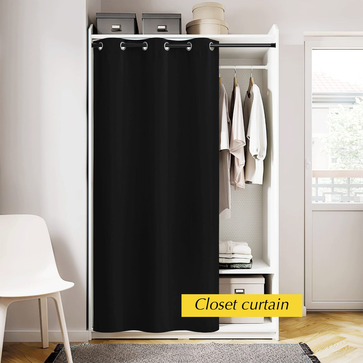 NICETOWN Black Doorway Curtains 84 Inch Length, Thermal Insulated Grommet Closet Door Curtain Room Divider Temporary Halloween Window Treatment for Bedroom, 1 Panel, 42 Inch Wide