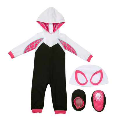 Marvel Spider-Gwen Official Infant Deluxe Halloween Costume - Premium Minky Fabric and Non-Slip Grip Booties (6-12M)