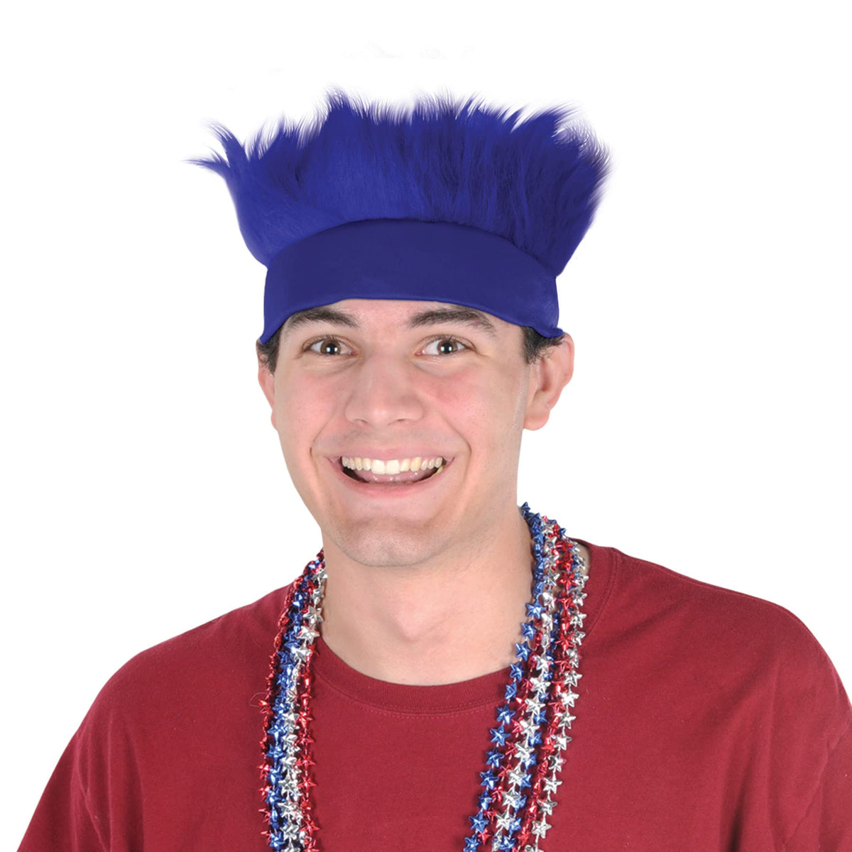 Beistle 3 Piece Blue Hairy Headband Hats, Troll Hair Costume Accessories For Halloween, School Spirit Headwear