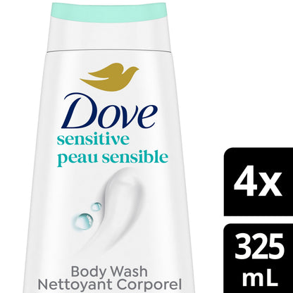 Dove Sensitive Skin Body Wash For 24hr Lotion-Soft Skin, Hypoallergenic with No Sulfates No Parabens, 325mL (Pack of 4) 🍁 All In One Marketplace Canada