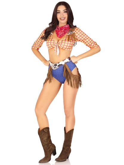 Leg Avenue Women’s 5 PC Playful Cowboy Halloween Costume with Red Bandana, LARGE