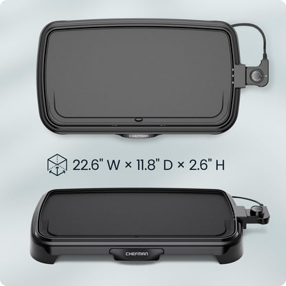 Chefman XL Electric Griddle with Removable Temperature Control, Immersible Flat Top Grill, Burger, Eggs, Pancake Griddle, Nonstick Extra Large Cooking Surface, Slide Out Drip Tray, 25 x 51 CM 🍁 All In One Marketplace Canada