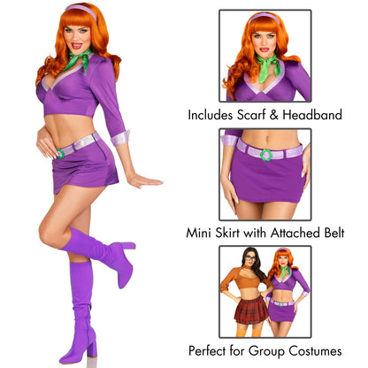 Leg Avenue Women’s 4 PC Meddling Cutie Halloween Costume with Purple Headband, Purple, Small