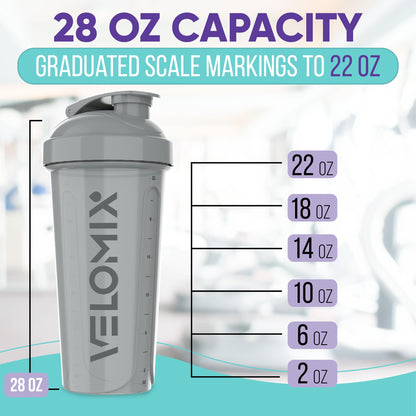 VELOMIX -4 PACK- 28 oz Protein Shaker Bottle for Protein Mixes - 4x Wire Whisk | Leak Proof Shaker Cups for Protein Shakes | Protein Shaker Bottle Pack | Protein Shake Cup(Silver Mix) 🍁 All In One Marketplace Canada