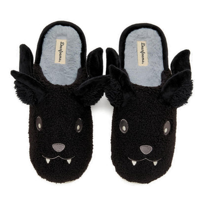 Dearfoams Unisex-Adult Spooky Fuzzy Halloween Pumpkin Jack O Lantern Slipper, Black Bat, 13-14 Women/11-12 Men