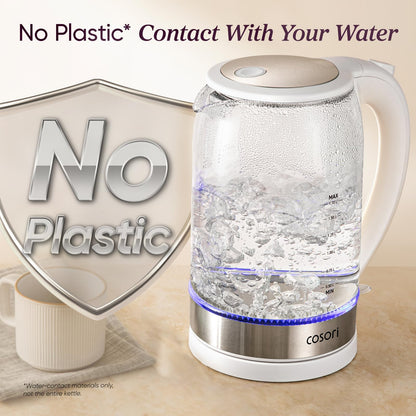 Cosori Glass Electric Kettle 1500W, Plastic-Free, 1.7L, Cordless, White 🍁 All In One Marketplace Canada
