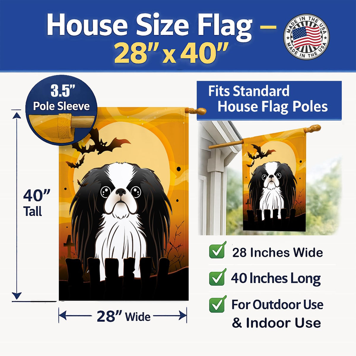 Caroline's Treasures BB1788CHF Halloween Japanese Chin Canvas House Size Flag, Multicolor, Large