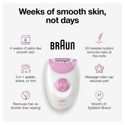 Braun Silk-épil 3 3-270, Epilator for Women for Long-Lasting Hair Removal, 20 Tweezer system, Smartlight Technology, Massage rollers, Shaver and Trimmer Head Included 🍁 All In One Marketplace Canada