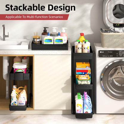 Sevenblue 4 Pack Under Sink Organizer and Storage,Bathroom Organizers, Multi-Use Under Sink Organizer for Bathroom and Kitchen with Sliding Drawer, Hang Hooks and Cup (Black, L) 🍁 All In One Marketplace Canada