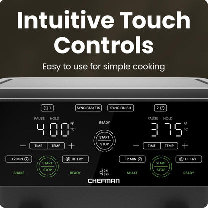 CHEFMAN 6 Quart Dual Basket Air Fryer Oven with Easy View Windows, Sync Finish, Hi-Fry, Auto Shutoff, 2 Independent 3Qt Nonstick Dishwasher Safe Frying Baskets, Digital Double Air Fryer - Black 🍁 All In One Marketplace Canada