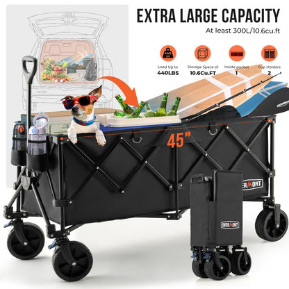 Overmont 300L Foldable Collapsible Wagon - Heavy Duty Utility Beach Wagon Cart with Rotatable Wide Wheels Inside Pockets for Camping Garden Shopping Sports - 440lbs Load 🍁 All In One Marketplace Canada