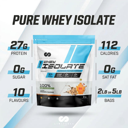 Limitless Pharma Pure Whey Isolate | High Protein Whey Isolate Powder | 27g Protein, 6g BCAAs, Sugar Free, Gluten Free, Low Carb, Low Lactose | 30 Servings, 2LB (Vanilla) 🍁 All In One Marketplace Canada