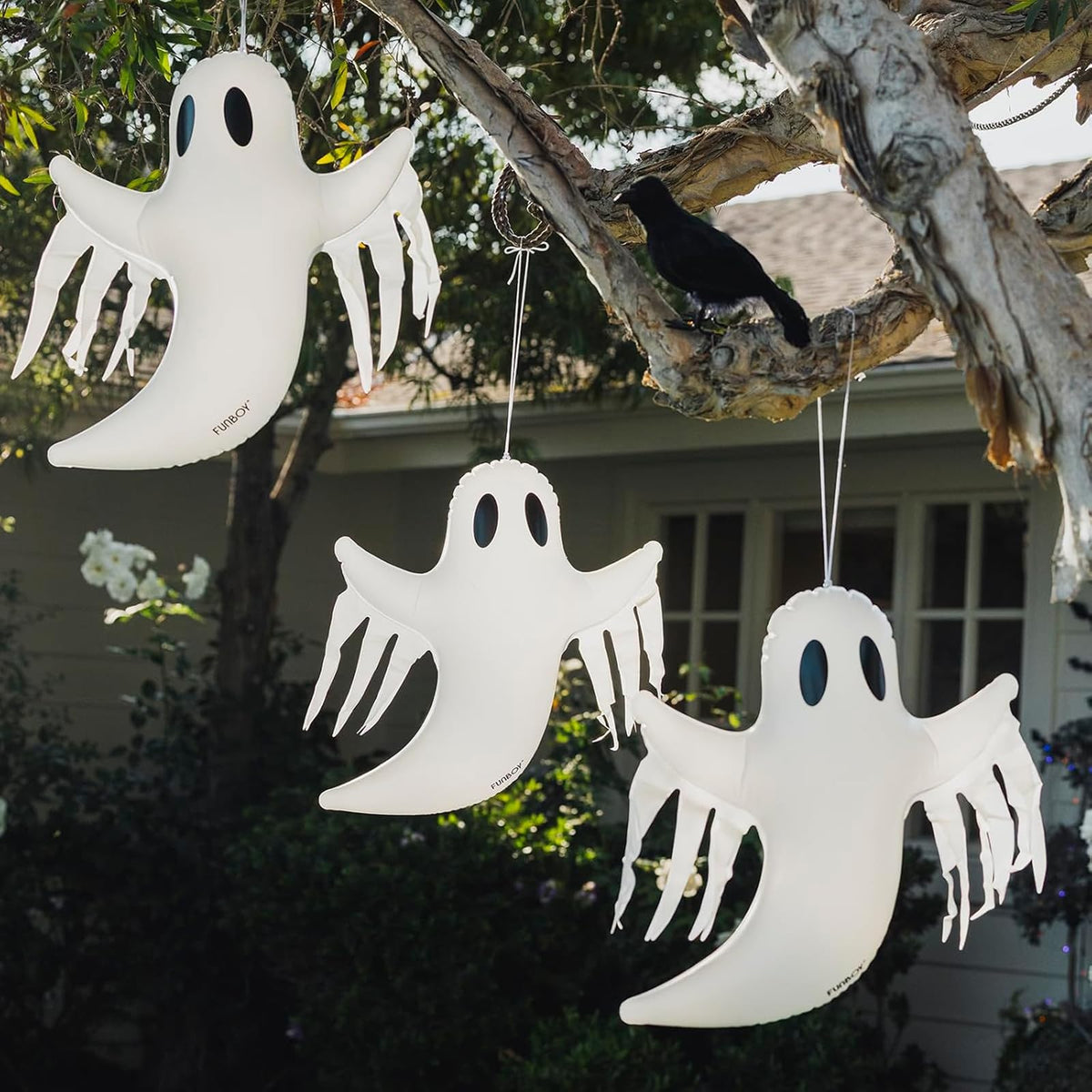 FUNBOY Hanging Ghost Halloween Decorations, Outdoor Décor, 3 Pack