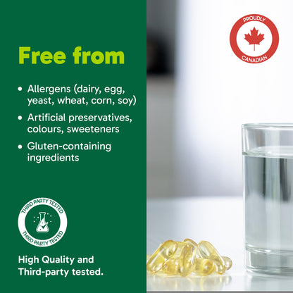 Organika Extra Strength Omega-3 Fish Oil 1414mg – High DHA (330mg) and EPA (660mg) Formula for Cognitive, Brain & Heart Health – No Fishy Aftertaste, Sustainably Sourced – 60 Softgels 🍁 All In One Marketplace Canada