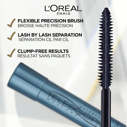L'Oreal Paris Telescopic Waterproof Mascara, Eyelash Lengthening Mascara, Unique Non-Clumping Formula, Delivers Intense Length, For Sensitive Eyes, Black, 8 ml 🍁 All In One Marketplace Canada