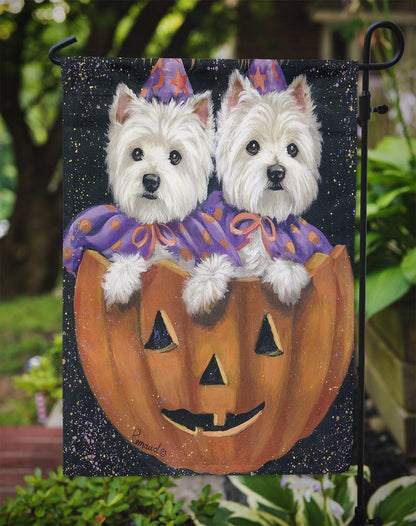 Caroline's Treasures PPP3205GF Westie Halloween Pumpkin Ride Flag Garden Size, Small, Multicolor