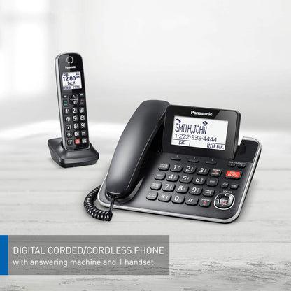 Panasonic DECT 6.0 2-in-1 Corded/Cordless Phone with Answering Machine, Advanced Call Block (1,000 Numbers), and Talking Caller ID - 1 Cordless Handset - KX-TGF870CB, Black 🍁 All In One Marketplace Canada