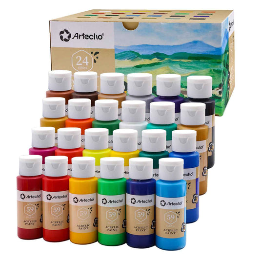 Artecho Acrylic Paint Set 24 Colors 2oz/59ml, Art Craft Paint for Art Supplies, Paint for Canvas, Rocks, Wood, Fabric and Ceramic, Non Toxic Paint for Artists, Beginners and Adults 🍁 All In One Marketplace Canada