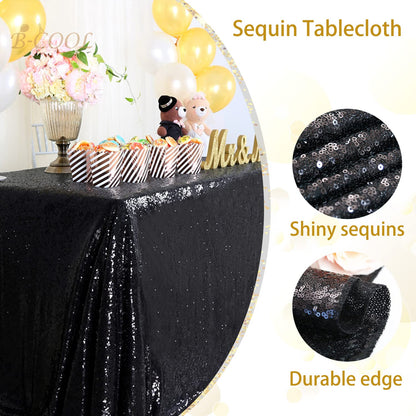 B-COOL Black Sequin Tablecloth Halloween Shimmer Tablecloth 50x80-inch Rectangular Table Overlays for Wedding Birthday Party Prom Table Decorations