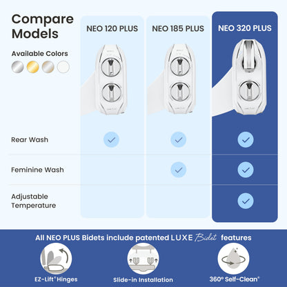 LUXE Bidet NEO 320 Plus - Warm Water, Dual Nozzle, Non-Electric Bidet Attachment for Toilet Seat, Patented Slide-in Install, 360° Self-Clean, EZ-Lift to Clean, Feminine & Rear Wash (Chrome) 🍁 All In One Marketplace Canada