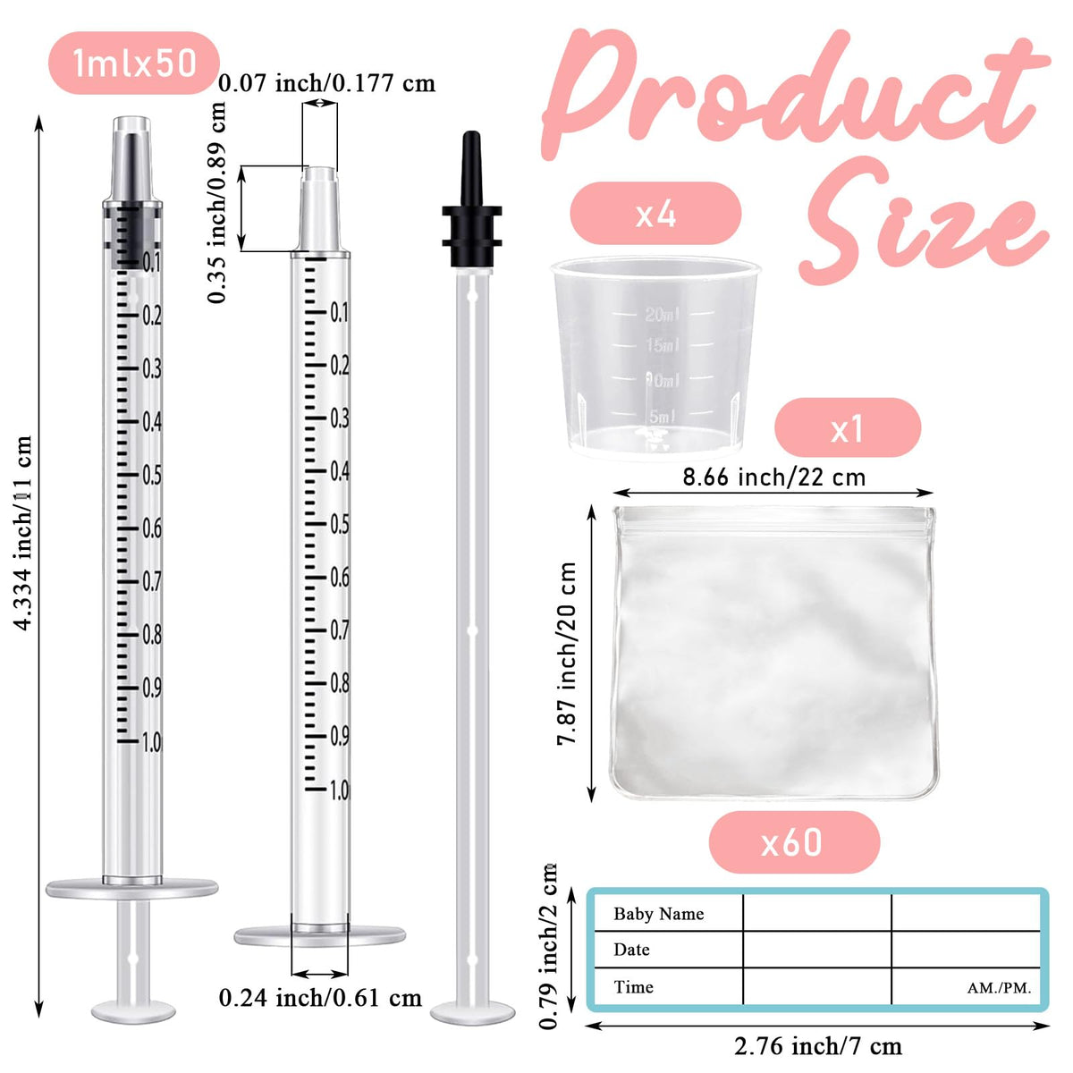 50 Pcs Colostrum Collector Set 1ml Breast Milk Collector Milk Catcher with 60 Stickers 1 Collection Bag and 4Pcs 20ml Measuring Cups Colostrum Collection Gift Set Colostrum Harvesting Kit for Breastfeeding 🍁 All In One Marketplace Canada