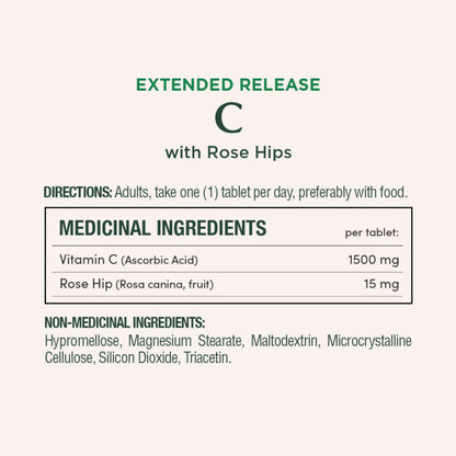NATURE'S BOUNTY Vitamin C With Rose Hips, 1500 mg, Extended Release, Helps Maintain Immune Function, Coated Tablets, 192.7 g 🍁 All In One Marketplace Canada
