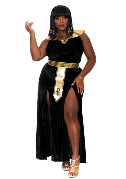 Dreamgirl Womens Plus Cleopatra Costume, Adult Egyptian Goddess, Exquisite Cleopatra Halloween Costume, Black/Gold 1X/2X