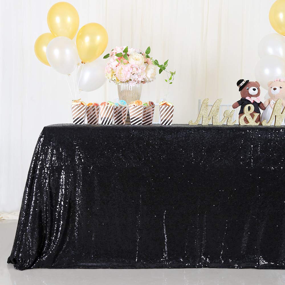 B-COOL Black Sequin Tablecloth Halloween Table Overlays Shimmer Table Cloth 90x90-inch Square Halloween Decoration Popular and Elegant Wedding Tablecloth