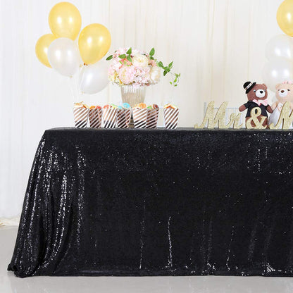 B-COOL Black Sequin Tablecloth Halloween Table Overlays Shimmer Table Cloth 90x90-inch Square Halloween Decoration Popular and Elegant Wedding Tablecloth