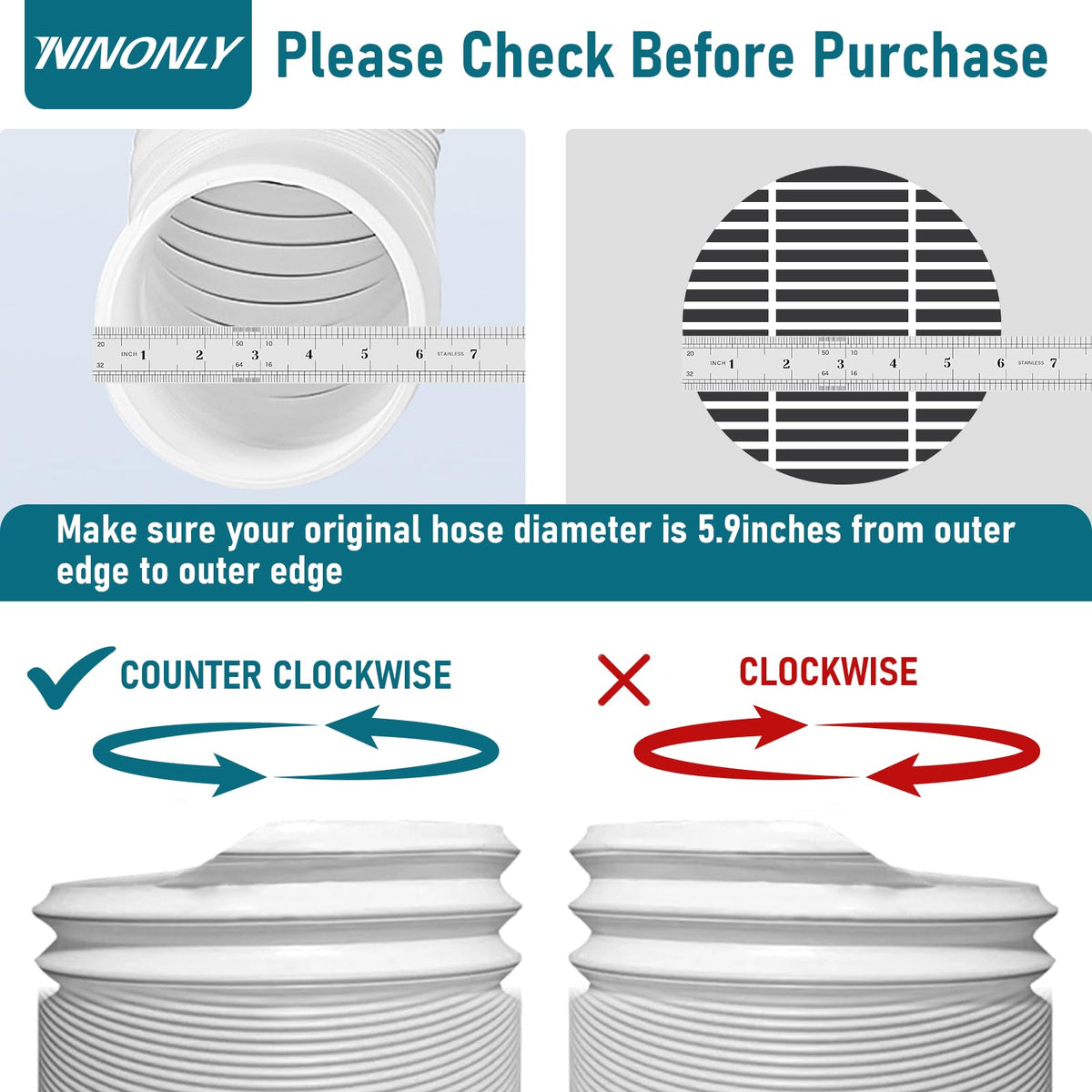 Portable Air Conditioner Hose with 5.9" Diameter & 80" Length Anti-Clockwise Thread, Universal Portable AC Exhaust Hose Air Conditioner Parts & Accessories 🍁 All In One Marketplace Canada