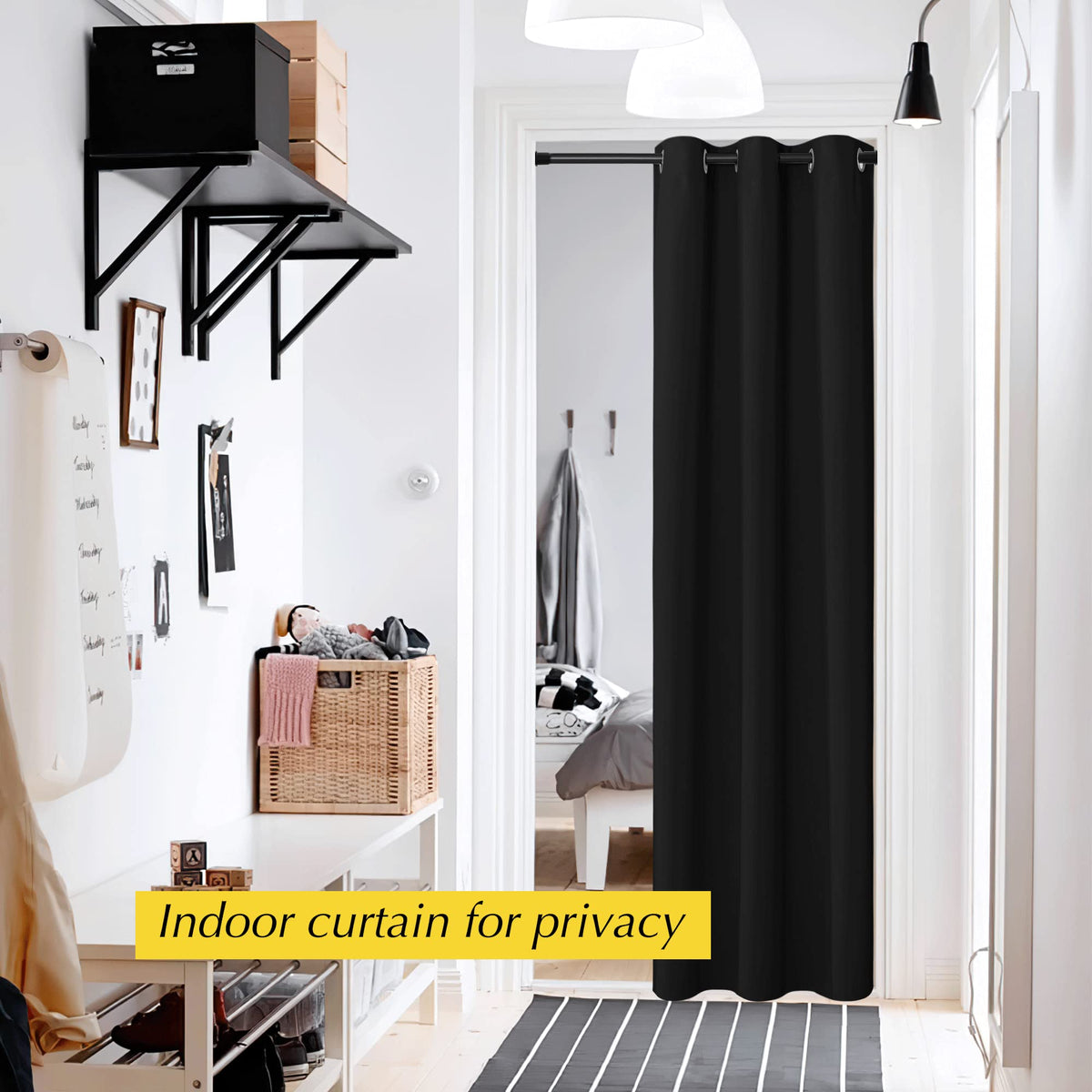 NICETOWN Black Doorway Curtains 84 Inch Length, Thermal Insulated Grommet Closet Door Curtain Room Divider Temporary Halloween Window Treatment for Bedroom, 1 Panel, 42 Inch Wide